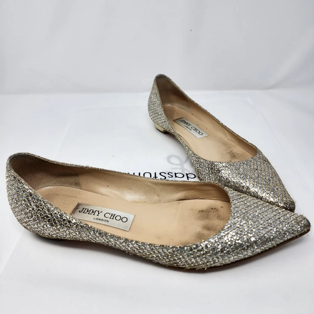 Jimmy Choo Silver Leather Flats 37